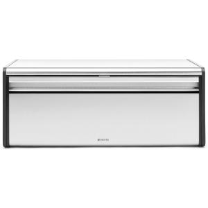 Brabantia Rectangular Fall Front Bread Box | Matt Steel | Large Metal Front Opening Bread Store for Kitchen Countertop | Flat Top for Extra Storage, Magnet Closing Lid | Fits 2 Loaves