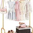 Baby Clothes Organizer, Kids Dress Up Storage Rack, Small Clothes Rack with Metal Storage Shelf, Kids Closet Organizers, Baby Closet (Gold)