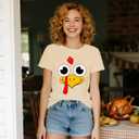 Thanksgiving Shirts for Women Happy Turkey Day T-Shirts Turkey Face Tee Tops (M)