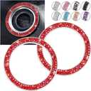 Push Start Button Bling Rings Auto Car Engine Start Stop Button Sticker Emblem,Rhinestone Bling Red Car Accessories Decor for Women Girl 2 Pcs,Red