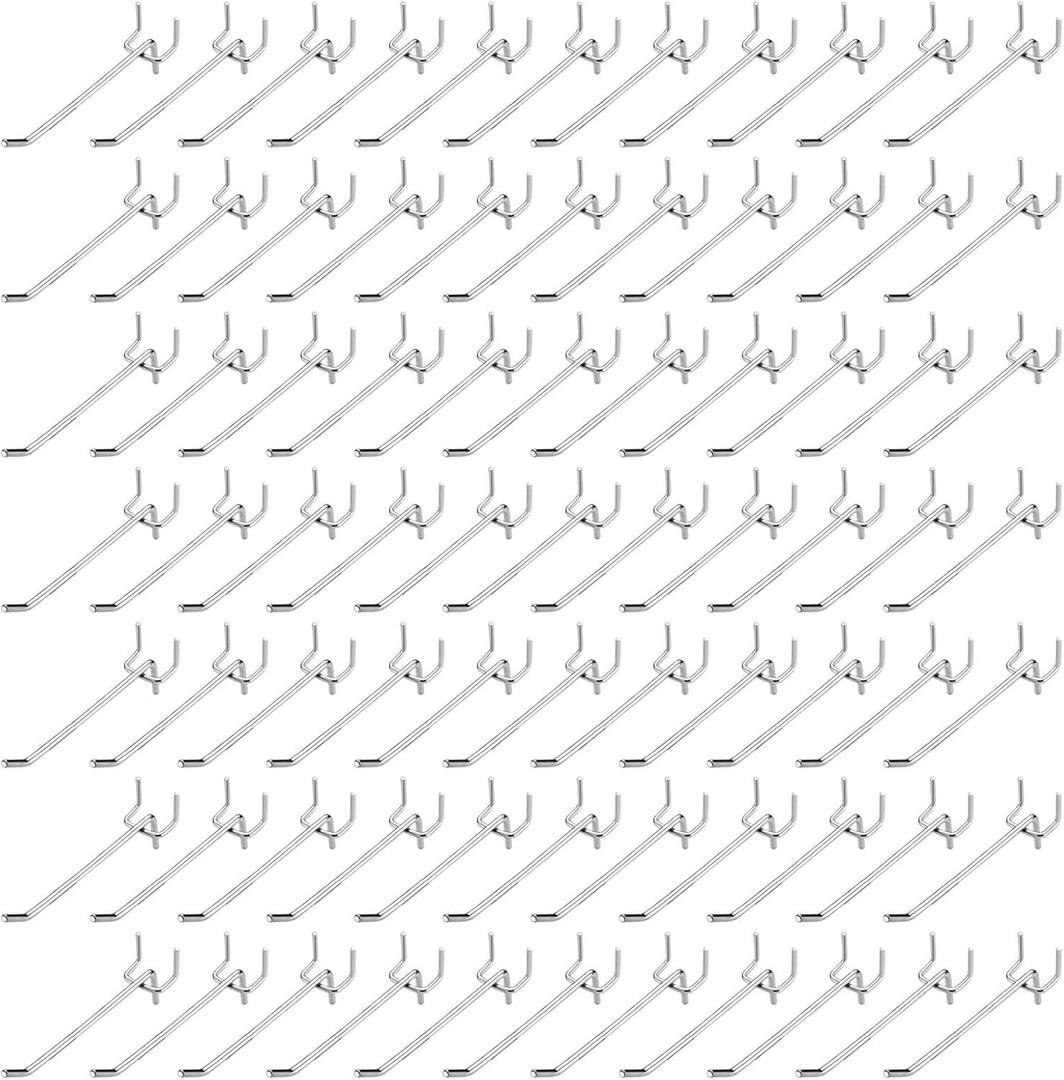 100 Pack Peg Board Hooks, 4 Inch Stainless Steel Pegboard Hooks, Shelving Display Hanging Peg Board Holders for 1/8 Pegboards for Garage, Office,Kitchen, Store