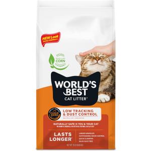 WORLD'S BEST CAT LITTER Low Tracking & Dust Control Multiple Cat Unscented 15-Pounds - Natural Ingredients, Quick Clumping, Flushable & Made in USA - Long-Lasting Odor Control & Easy Scooping