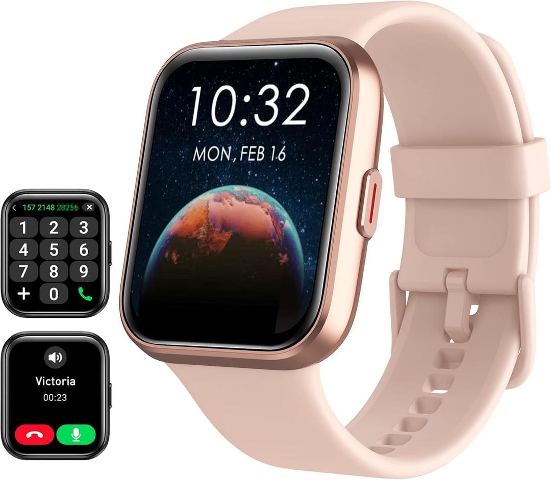 Tensky Smart Watch for Women Android & iPhone, Alexa Built-in, 1.8" Touch Screen Fitness Tracker with Answer/Make Calls, 3ATM Waterproof Heart Rate/Sleep/SpO2 Monitor, Pedometer, 100+ Sport Modes (Rose Pink)