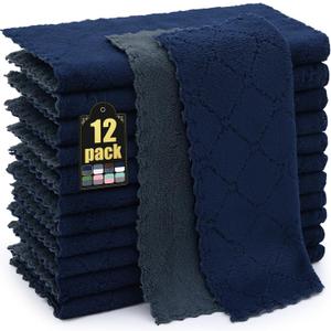 Mordimy 12 Pack Kitchen Cloths Dish Towels (10" x 10", Dark Grey & Navy Blue), Super Soft and Absorbent Dish Cloths, Coral Velvet Microfiber Cleaning Cloth, Nonstick Oil Fast Dry Dishcloths