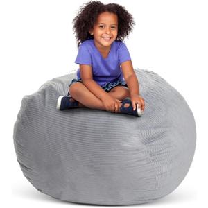 Creative QT Stuff n Sit Extra Large 38 Bean Bag Storage Cover for Stuffed Animals & Toys, Giant Beanbag Chair For Kids Ages 3-14, Bedroom Organizer For Easter, Light Gray Corduroy