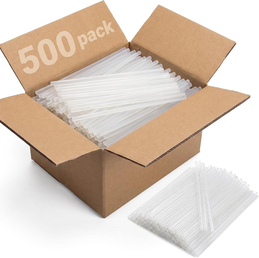 500 Pcs Full Size Hot Glue Sticks 10" Long x 0.27" Diameter Clear Glue - for All Temperatures Multipurpose for Wood, Metal, Glass, Plastic, Floral, Fabric, Leather, Foam, Floral