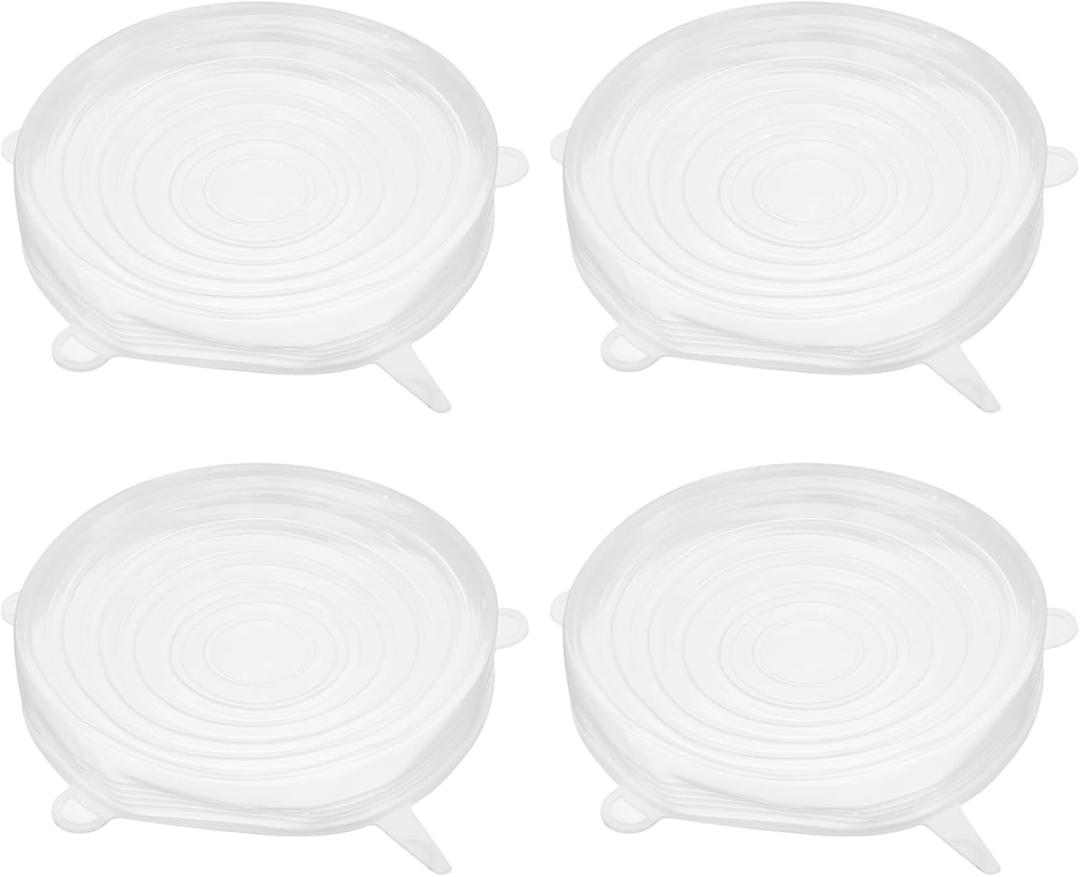 UXCELL Silicone Stretch Lids, 4 Pack - 6.5" Round Container & Bowl Covers, Reusable Silicone Lids for Cups, Bowls & Food, White