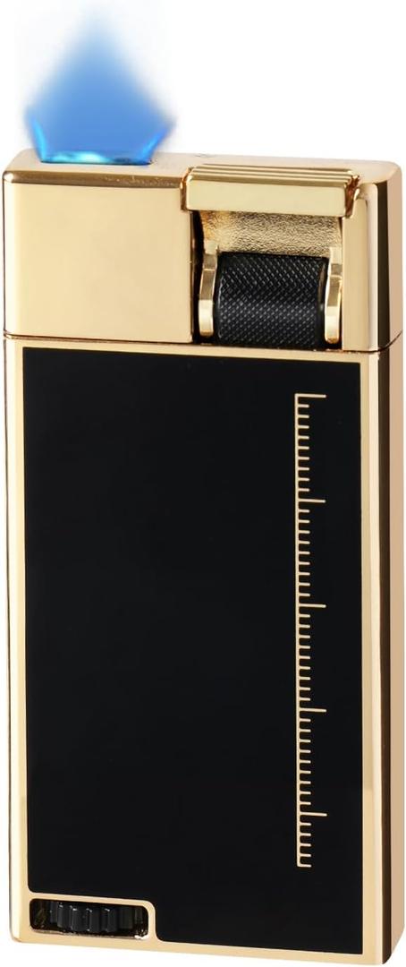 Torch Lighter, Cool Butane Torch Lighter, Flat Jet Flame Refillable Butane Lighters, Unique Slim Pocket Lighter with Visible Window, Windproof Adjustable Fancy Lighters, Novelty Gifts for Men (Black Gold)