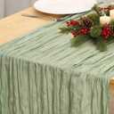 Fixwal 3 Pack Sage Green Cheesecloth Table Runners, Pleated Boho Gauze Table Runner, Long Semi-Transparent Table Decorations for Christmas Dinner, Parties, Birthdays and Weddings(35x120 Inch)