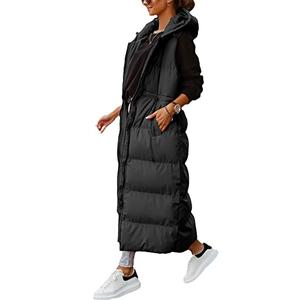Shanfetl Women's Long Quilted Vest Hooded Maxi Length Sleeveless Puffer Vest Padded Coat Winter Outerwear XL