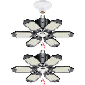 LED Garage Light Motion Sensor - 200W Deformable Garage Lights Ceiling LED, 20000LM Shop Lights Motion Activated, Motion Sensor Light Indoor for Garage, Workshop, Basement, Barn (Pack of 2)