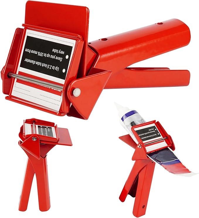 CNQLIS 2.5" Silicone Extrusion Tool for RTV Tubes - Industrial Tube Squeezer, Maximizes 94% Material Use, Easy-Grip Control (Red)