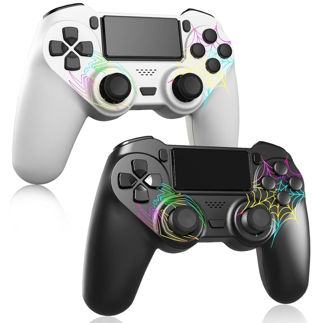 2 Pack Wireless Controller for PS4 - Controller fit for PlayStation 4/Pro/Slim/PC, Spider Pattern Design, 1000mAh Battery, Adjustable RGB, Double shock, 6-Axis Gyro, Built-in Speaker