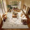 Washable 8x10 Area Rugs for Living Room, Boho Non-Slip Vintage Distress Large Rugs for Bedroom Dining Room Nursery Office, 0.3" Neutral Oriental Throw Thin Carpet, Beige/Rust/Multi, B1