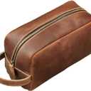 Travel Toiletry Bag for Men Leather Dopp Kit Bags Christmas Gift (Large, Brown)