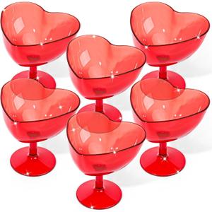 6 Pcs Valentines Day Red Martini Glasses 10 oz Heart Shaped Martini Cocktail Glasses with Stem Red Acrylic Champagne Flutes Valentines Party Supply Wine Cups for Wedding New Year Party Decor