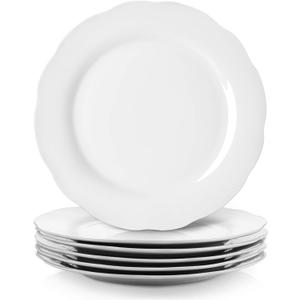 Y YHY Ceramic Dinner Plates, 10.6 Inch Porcelain Scalloped Plates, Off-White Serving Dishes Set of 6 for Home Kitchen, Microwave & Dishwasher Safe, Dinnerware Dishes Gift for Thanksgiving Christmas