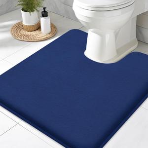 Smiry Memory Foam Toilet Rugs U-Shaped 20x20, Extra Soft Absorbent Non-Slip Contour Bathroom Rugs, Machine Washable Bath Mats for Toilet, Navy Blue