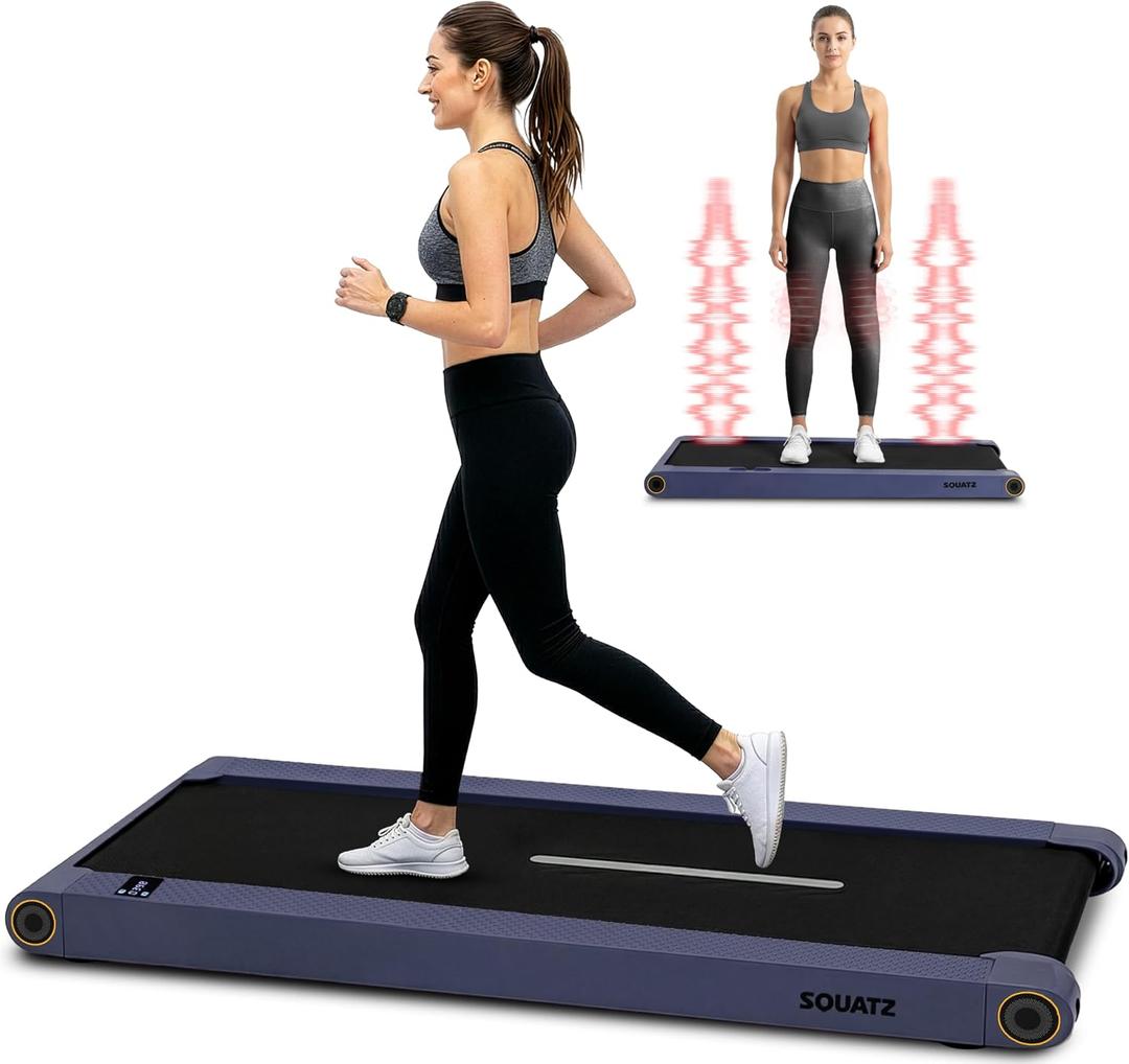 Squatz 2-in-1 Walking Pad Treadmill with Vibration Plates, Compact Under Desk Walking Pad with Remote Control, LED Display, Non-Slip Belt, Quiet 1.0HP Motor for Home or Office Workout