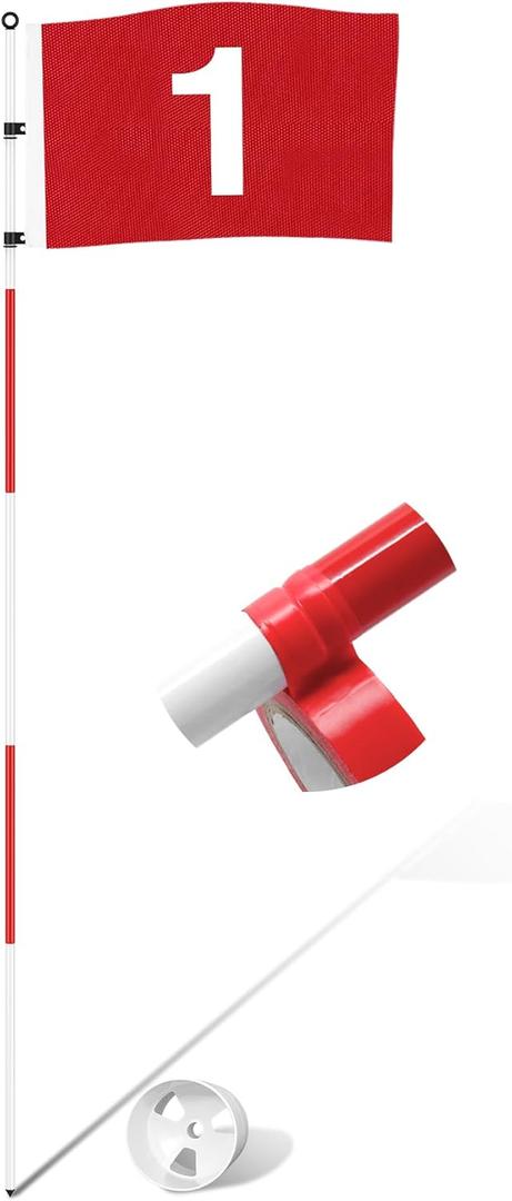KINGTOP Golf Flagstick 6ft, Portable Five-Section Design for Backyard Practice Putting Green, Driving Range Golf Pin Flag Hole Cup Set, Gift Idea (Version1- Red Flag#1, 1-Pack)