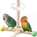 Bird Stand Perch Toy, Interactive Spinning Parakeet Toys, Wooden Exercise Wheel Parrot Toy, Enrichment Cockatiel Toy for Birds Cage, Bird Cage Accessories Perch Toys for Budgies (S) (Hemp Rope)