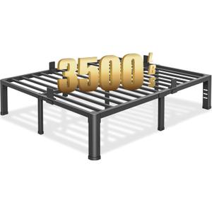 14 inch Queen Bed Frame with Round Corner Legs and Headboard Hole Mattress Slide Stopper 3500 lbs Heavy Duty Metal Platform,Steel Slats Support,No Box Spring Needed,Easy Assembly,Noise Free