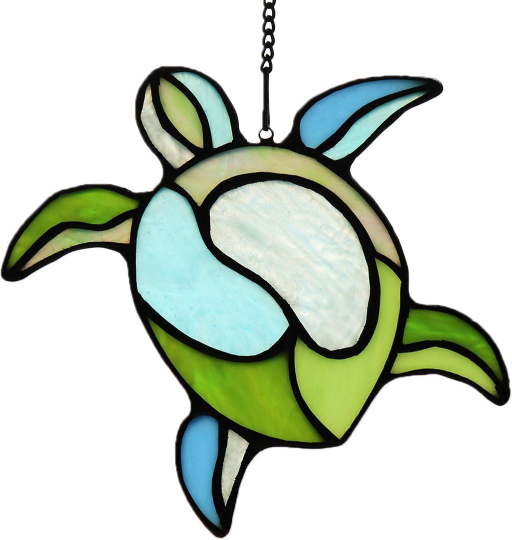 Sea Turtle Stained Glass Window Hangings Suncatcher Ornament,Sea Turtle Decor for Bathroom Office,Navy Beach Theme Decoration Gift for Parents Grandma Aunt Housewarming Gifts
