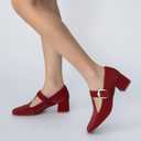 T-Strap Mary Jane Pumps Square Closed Toe Block Chunky Heels Work Wedding Party Ladies Shoes, Red, Size 9