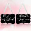 2 x 2 Pcs Acrylic Wedding Sign, Ring Bearer Sign, Rustic Wedding Decor Signs, Acrylic Wall Art With Ribbon for Chairs Weddings Decor and Event Party - He Asked She Said About Damn Time (Black)