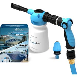 PWC & Boat Foam Cannon Sprayer & Engine Flush Mixer to Wash Salt Away | Dual-Use Marine Soap Foamer to Quickly Wash and Rinse | Cleaning Kit for Boating with Garden Hose Quick-Connect