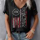 Women's July 4th Patterned USA Flag Patriotic T-Shirt 1776 Retro Casual Shirt Summer Casual Loose Sexy Joker top (M)