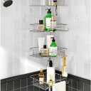 SEIRIONE Rustproof Shower Caddy Corner and Shower Organizer Corner for Bathroom,Corner Shower Caddy Tension Pole with 4 Adjustable Baskets for Shower Accessories, 34 to 116 Inch Height, Silver (Stainless)