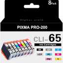 CLI-65 Ink Cartridges 8PK (1BK, 1C, 1M, 1Y, 1PM, 1PC, 1GY, 1LGY) Compatible Replacement for Canon CLI-65 Ink Cartridge to use with PIXMA PRO-200 Printer