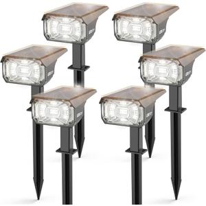 Solar Lights Outdoor Waterproof Landscape Lights, 40 LEDs Solar Spot Light Outdoor Spotlights with 3 Light Modes, USB & Solar Powered Garden Yard Wall Lights Auto On/Off for Patio 6 Pack (Cool White)