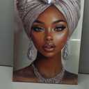 XLMDYYSW African American Wall Art Black Woman Portrait Canvas Print Girl Wearing Silver Headdress Picture Elegant Female Painting for Bedroom Home Framed (Silver, 16.00" x 24.00")