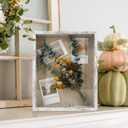 GraduationMall 13x16 Wood Shadow Box Frame Glass Door Display Case with Linen Back and 6 Stick Pins,1.5 inches Interior Depth,Ideal for Memorabilia Pictures Flowers Medals Tickets Rustic White