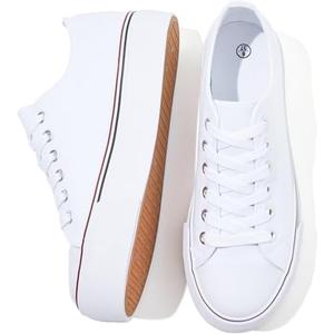 SERNIAL Womens White Platform Sneakers Low Top Platform Shoes Black Canvas Shoes for Women, 8(39)