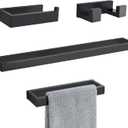 Lairuier 4-Piece Bath Towel Bar Set, Matte Black Bathroom Hardware Set Including Towel Bar,Towel Holder, Toilet Paper Holder, Towel Hook,Stainless Steel Bathroom Hardware Accessories Set