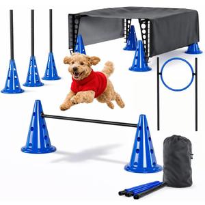 Dog Agility Course Backyard Set Complete Dog Agility Equipment with Cones, Carry Bag, Tunnels for Dogs, Jump Ring - Pet Training Playground, Dogs Obstacle Course Backyard for Indoor Outdoor