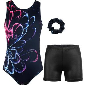 MODAFANS Gymnastics Leotards for Girls Sparkly Dance Unitards Biketards Black Activewear for Girls 4-13Years