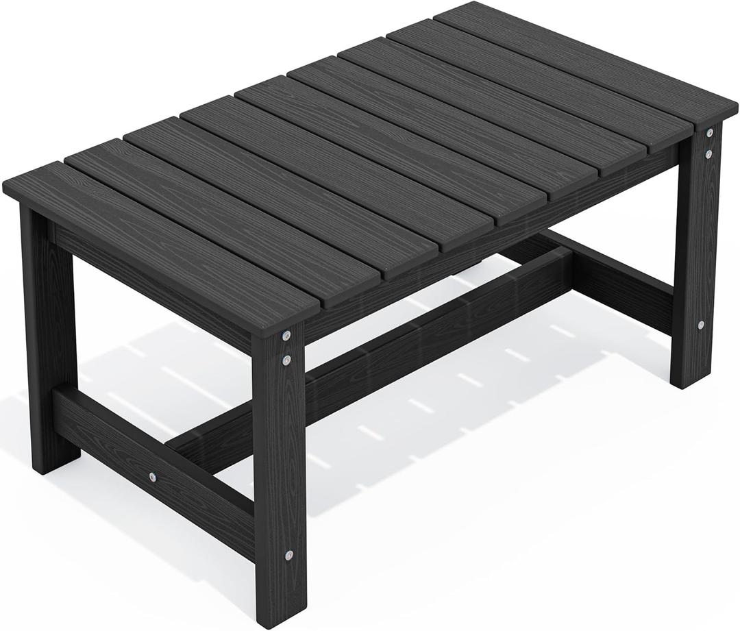SERWALL Outdoor Coffee Table, HDPE Patio Coffee Table for Outside, Rectangle, Black (1 Piece-black)