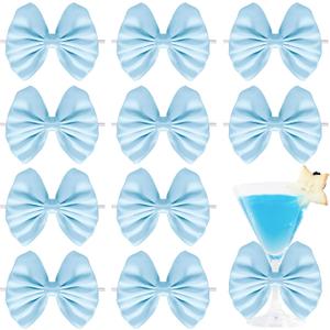 24 Pcs Baby Blue Satin Ribbon Twist Tie Bows for Treat Bags 3.5inches Blue Bows for Crafts Premade Bows Decorating Gifts Wrapping Bows for Pop Candy Apples Cake Bakery Wedding Party