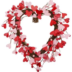 15 Inch Valentine's Day Wreath for Front Door Red Pink Heart Wreaths with Berries Valentine's Day Decorations Valentine's Day Gift for Anniversary Wedding Party Wall Home Indoor Decor