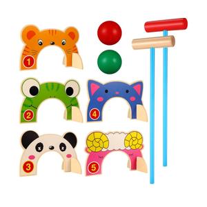 1Set Wooden Croquet Set,Kids Animals Croquet Set Indoor Outdoor Croquet Game Set for Boys and Girls