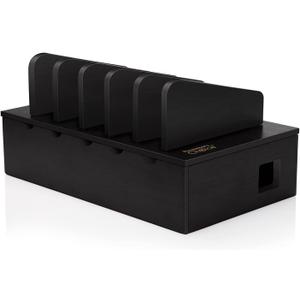 Prosumer's Choice Charging Station for Multiple Devices - 5 Device Charger Organizer for Smartphones and Tablets - Wooden Rack with Removable Dividers - Charging Dock for Work from Home - Black