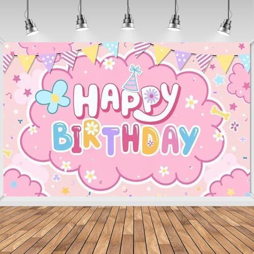 Pink Cartoon Dog Birthday Backdrop - 5x3ft Little Sister Puppy House Photography Background - Blue Dog Family Theme Birthday Decorations for Girls - Durable Vinyl Party Banner