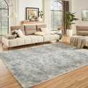 Floralux Rugs for Living Room, 6x9 Large Shag Area Rug, Tie-Dyed Light Grey Soft Fluffy Carpets for Bedroom