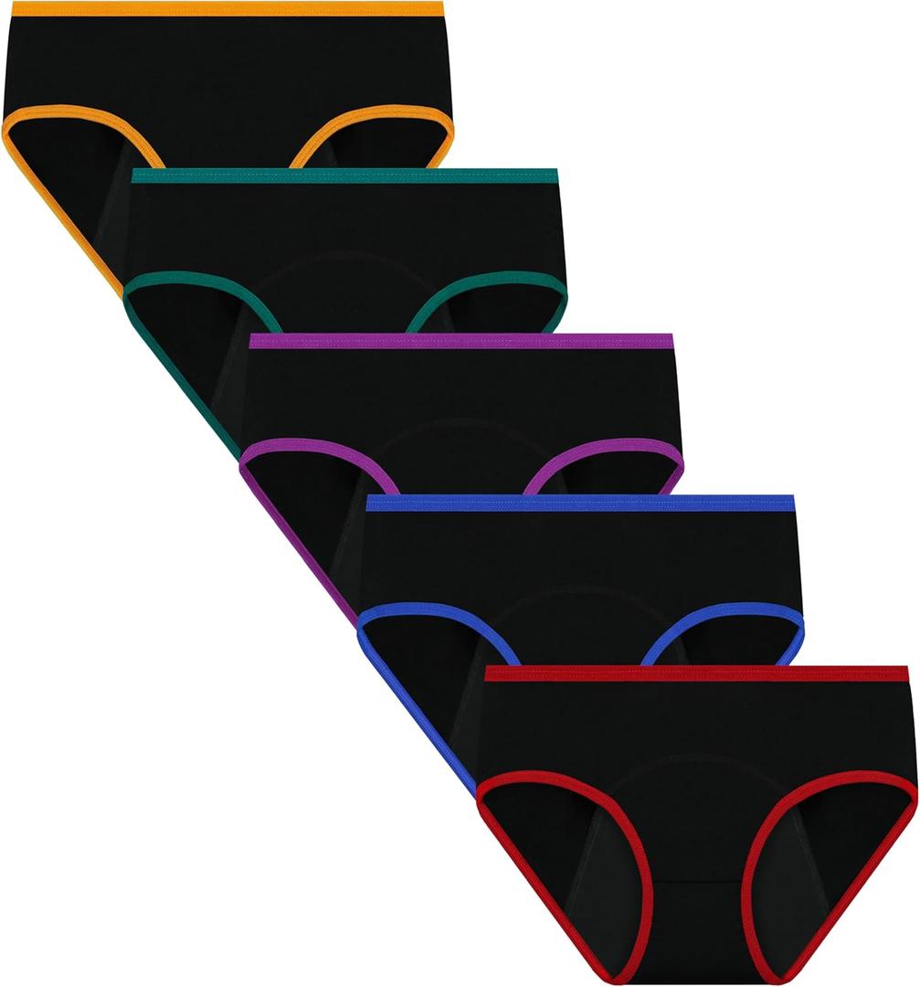 Nalwort Women's Period Underwear Menstrual Period Panties Postpartum Cotton Panties 5 Pack (Large, Color-4)