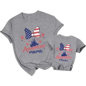 SUPEY Magical Family Vacation Shirts Americian Mommy and Me Flag Shirt 4th of July Baby Girl Outfit USA Short Sleeve Shirts (Grey)