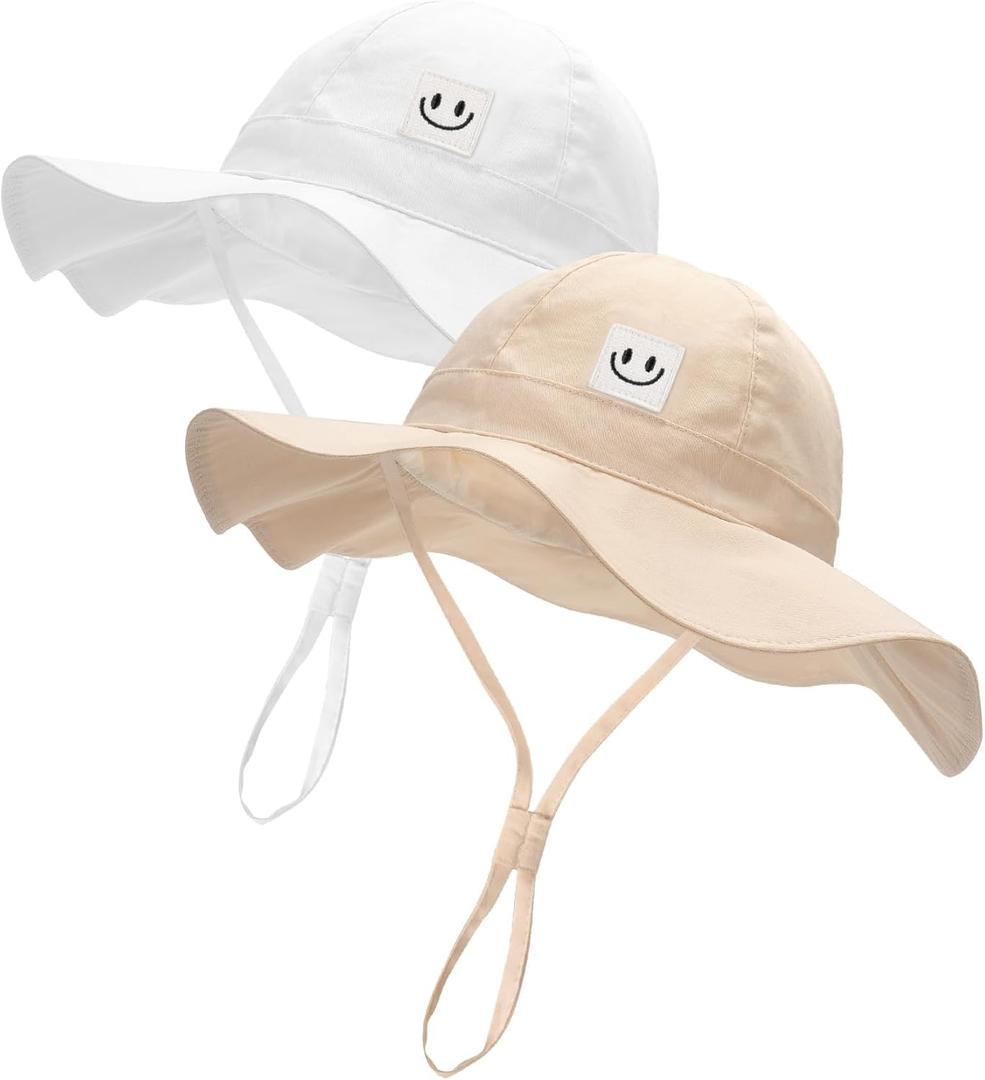 FURTALK Baby Girl Sun Hat Toddler Beach Hats UPF 50+ Wide Brim Bucket Summer Hat (6-24 Months, Light Khaki+white)